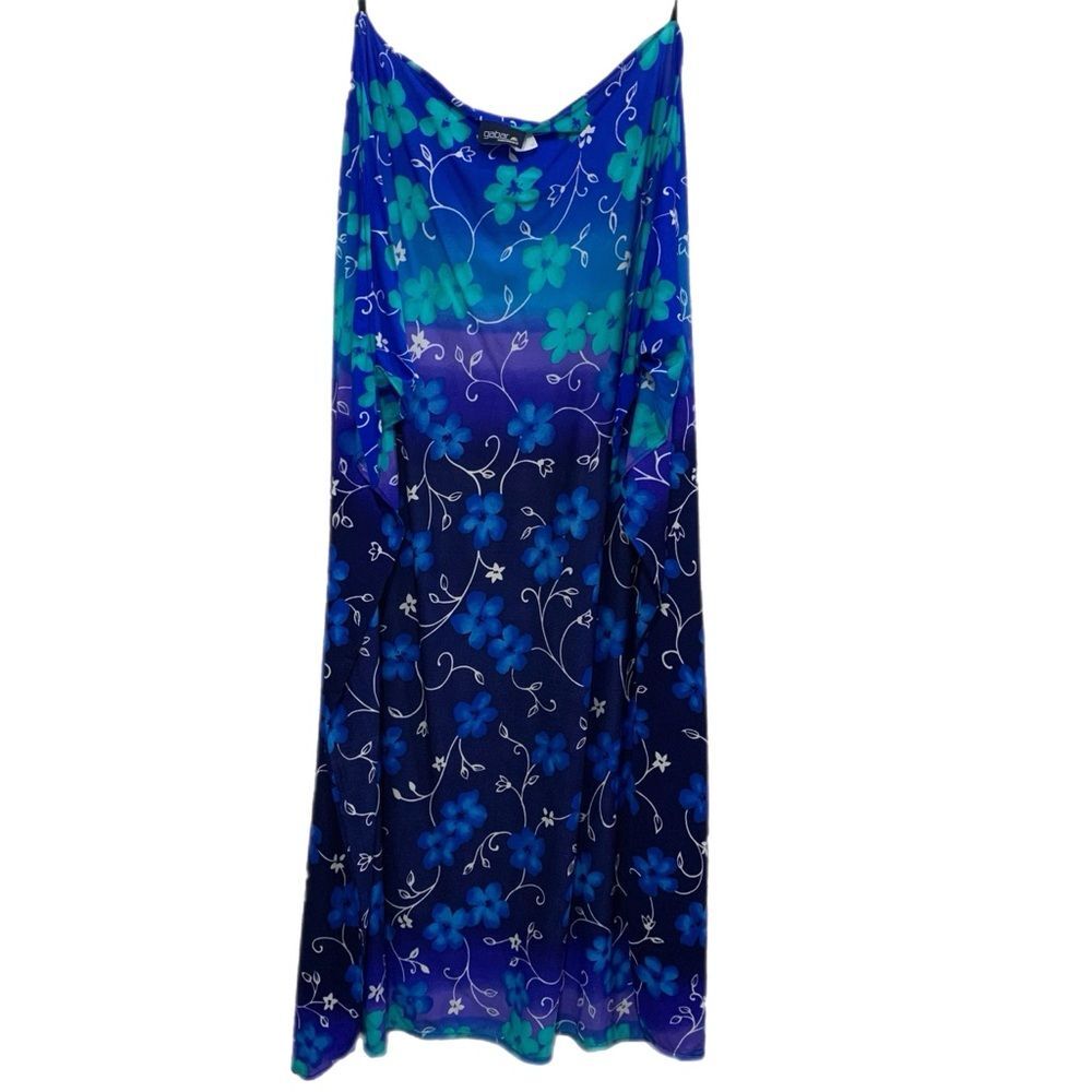 Sarong Ombré Floral Blue Aqua Swimsuit Cover Up Maxi M.